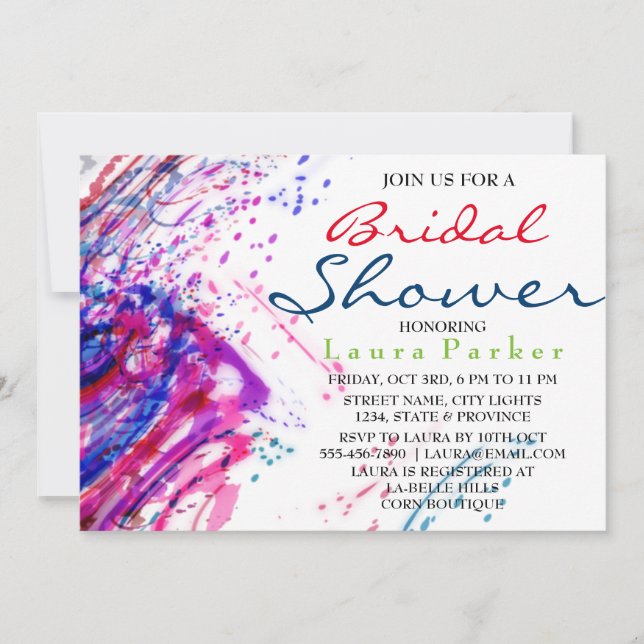 Water Color Abstract Paint Bridal Shower Invitation (Front)