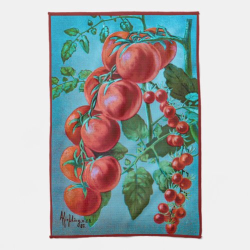 Water Color Art Red Vine Tomatoes Kitchen Towel