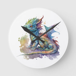 Water color baby dragon fantasy clock
