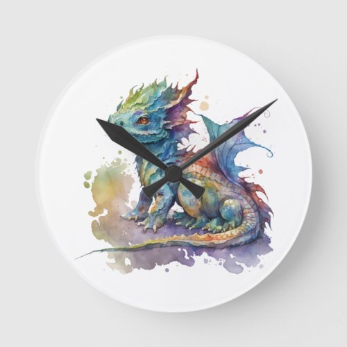 Water color baby dragon fantasy  clock