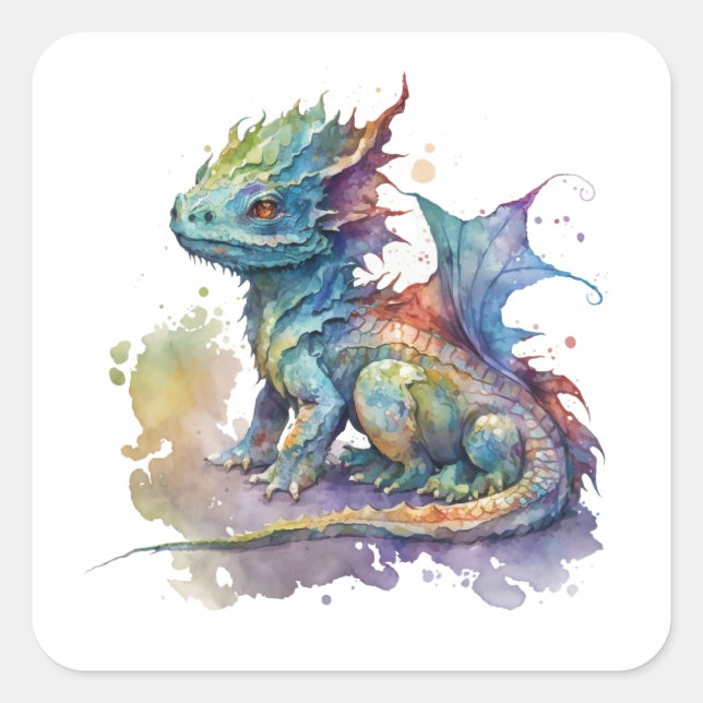Water color baby dragon whimsical bright sticker (Front)