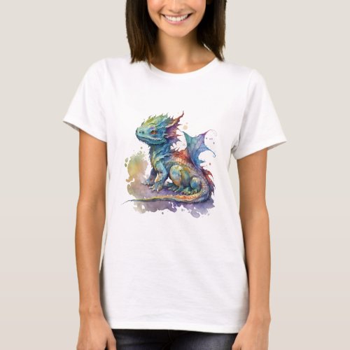 Water color baby dragon whimsical bright t_shirt 