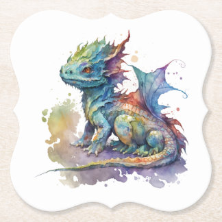 Water color baby dragon whimsical coaster