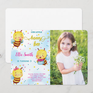 Water Color Bee Birthday Photo Invitation
