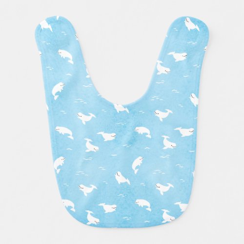 Water color beluga whale pattern baby bib