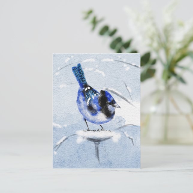 Water Color Bird Christmas postcard (Standing Front)