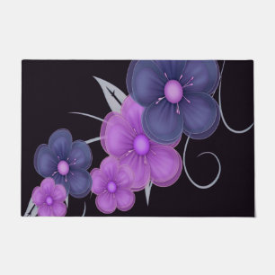 water color black purple floral doormat