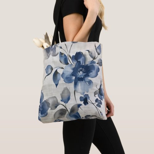 Water Color Blue Floral Tote Bag
