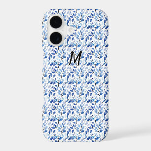Water Color Blue Leaf Mosaic Fine Art Monogram iPhone 17 Case