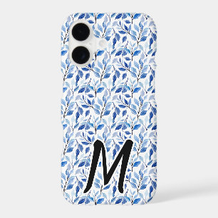 Water Color Blue Leaf Mosaic Fine Art Monogram iPhone 17 Case