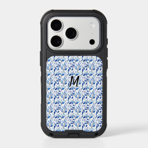 Water Color Blue Leaf Mosaic Fine Art Monogram iPhone 17 Pro Case