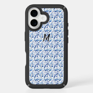 Water Color Blue Leaf Mosaic Fine Art Monogram iPhone 16 Case