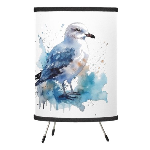 water color blue seagull standing on the beach tripod lamp