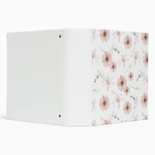 Water Color Blush Pink Flowers Art 3 Ring Binder