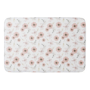 Water Color Blush Pink Flowers Art Bath Mat