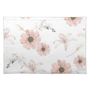 Water Color Blush Pink Flowers Art Cloth Placemat