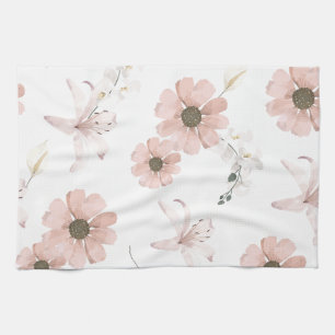 Water Color Blush Pink Flowers Art Kitchen Towel
