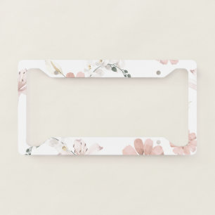 Water Color Blush Pink Flowers Art License Plate Frame