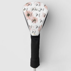 Water Color Blush Pink Flowers Art Monogram Golf Head Cover