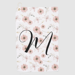 Water Color Blush Pink Flowers Art Monogram Golf Towel
