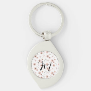 Water Color Blush Pink Flowers Art Monogram Keychain