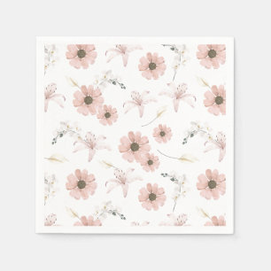 Water Color Blush Pink Flowers Art Napkins