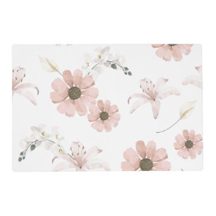 Water Color Blush Pink Flowers Art Placemat