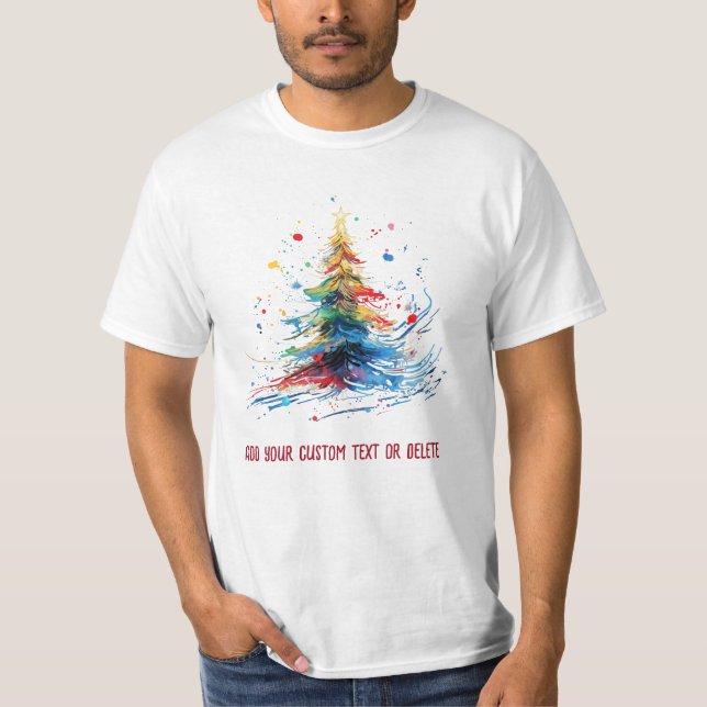 Water Color Christmas Tree Celebrate Christmas T-Shirt (Front)