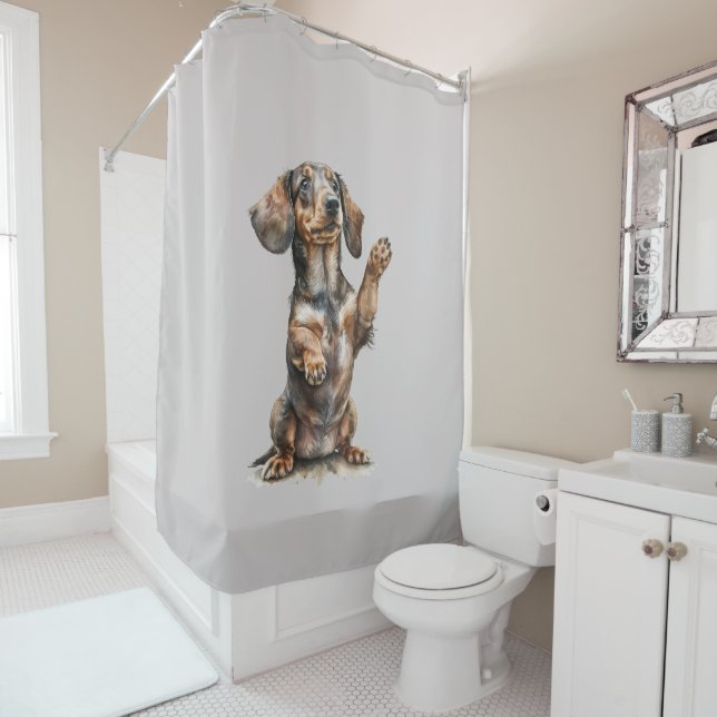 Water color Dachshund Shower Curtain (In Situ)