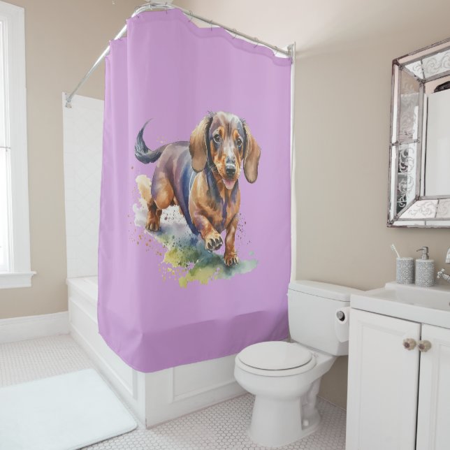 Water color Dachshund Shower Curtain (In Situ)