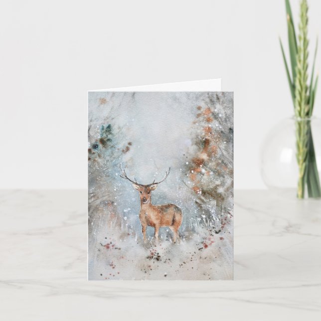 Water Color Deer Christmas Card – Elegant (Front)