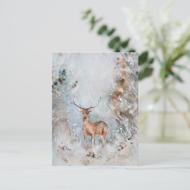 Water Color Deer Christmas postcard (Standing Front)