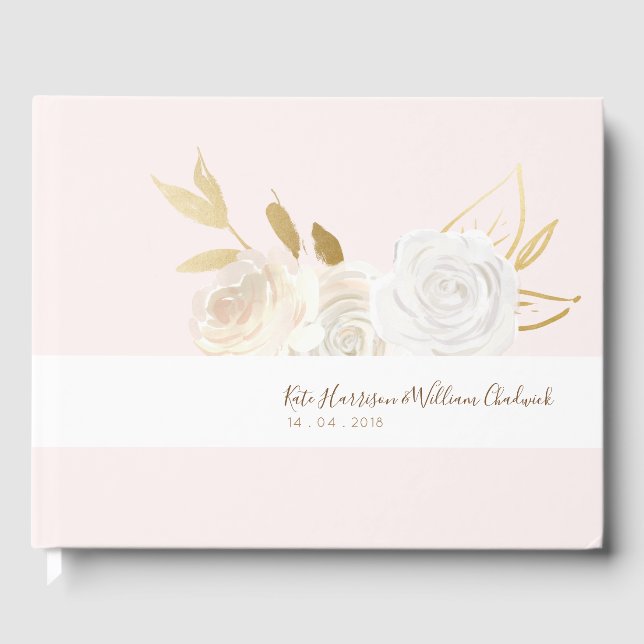 Water Color Elegant White Roses Guest Book (Front)