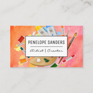Water Color Expressive Paints Brushes Artistic Business Card