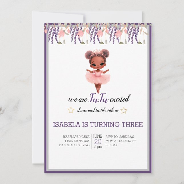 Water Color Floral Ballerina Dancer Birthday Invitation (Front)