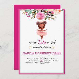 Water Color Floral Ballerina Dancer Birthday Invitation