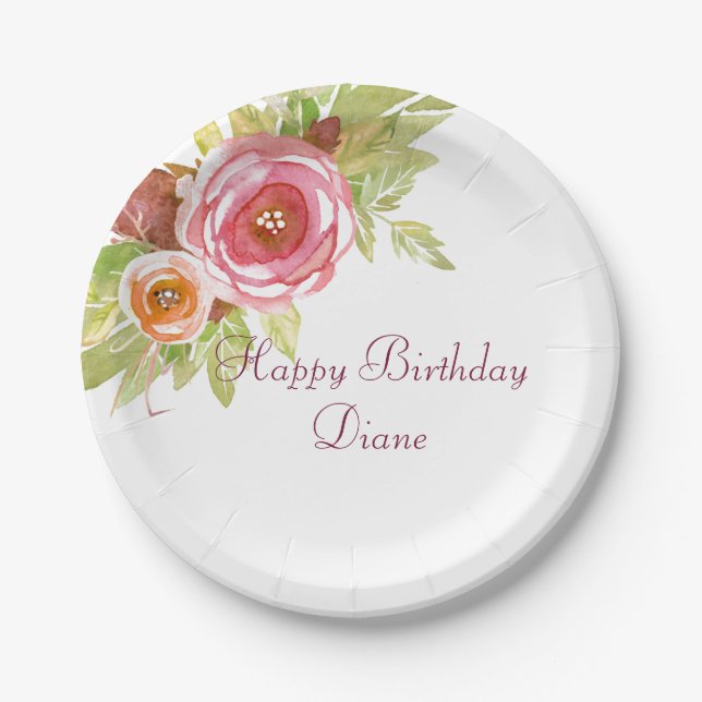Water Color Floral Bouquet Paper Plates (Front)