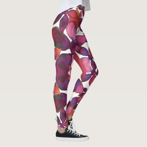 Water Color Floral in Pink Purple  Red Leggings