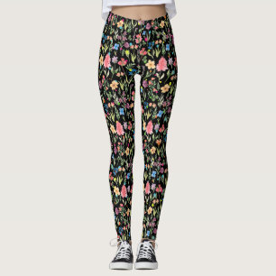 Water Color Floral Pattern 01.bw Leggings