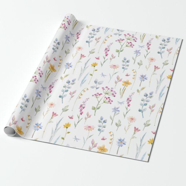 Water Color Floral Pattern  Wrapping Paper (Unrolled)