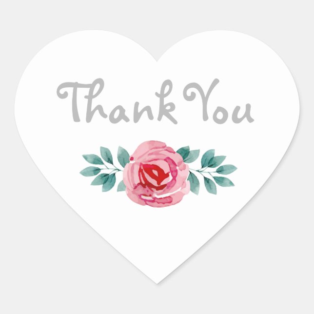 Water Color Floral Spray Thank You Heart Sticker (Front)