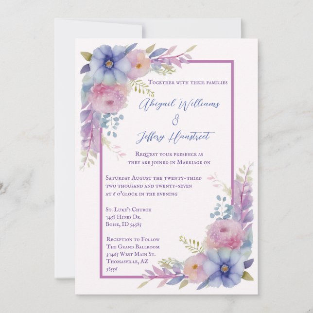Water Color Floral Wedding Invitation (Front)