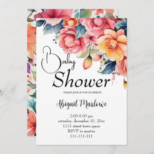 water color flower baby shower invitation card