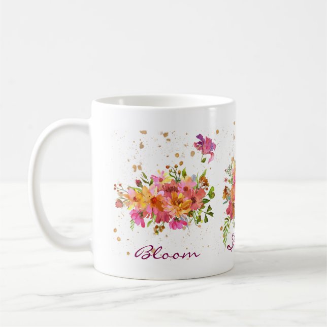 Water color Flower Bright Gold Coffee Mug  (Left)