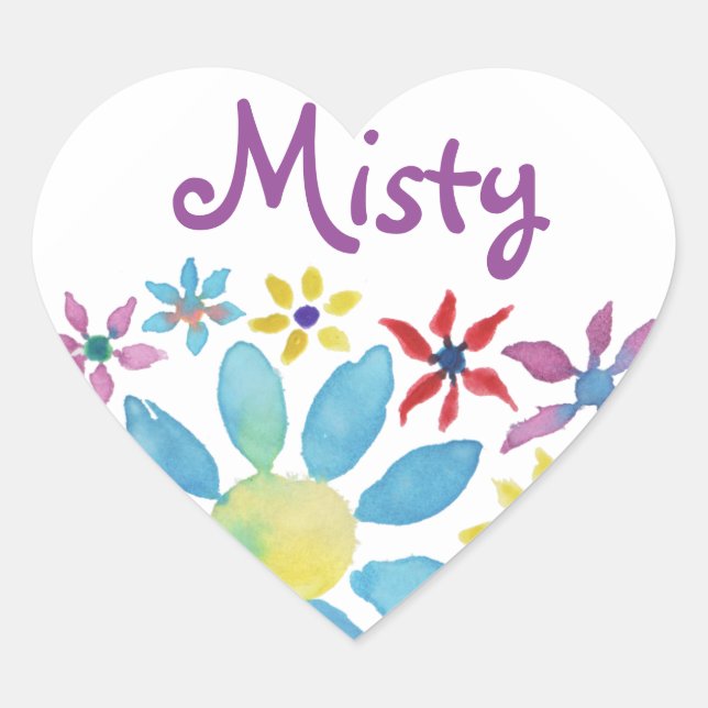 Water Color Flower Heart Sticker (Front)
