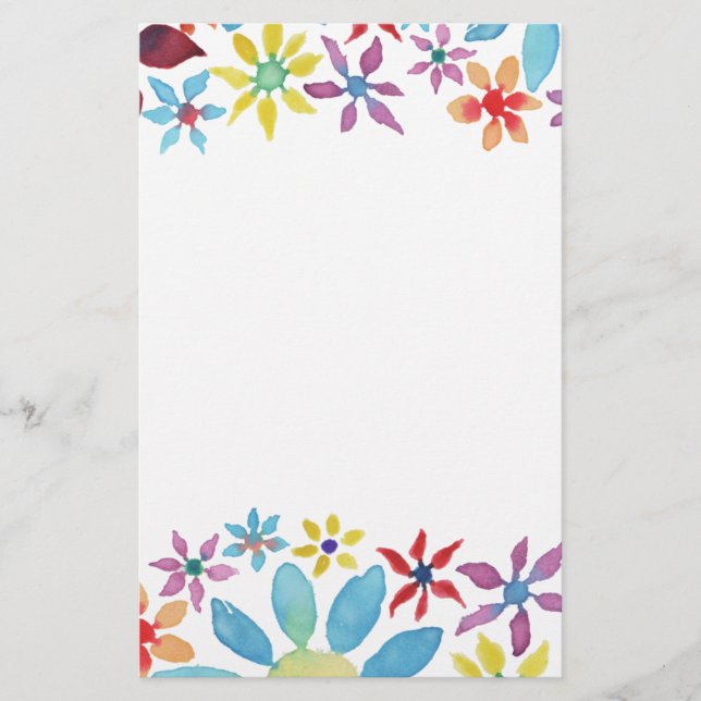 Water Color Flowers Stationery (Front)