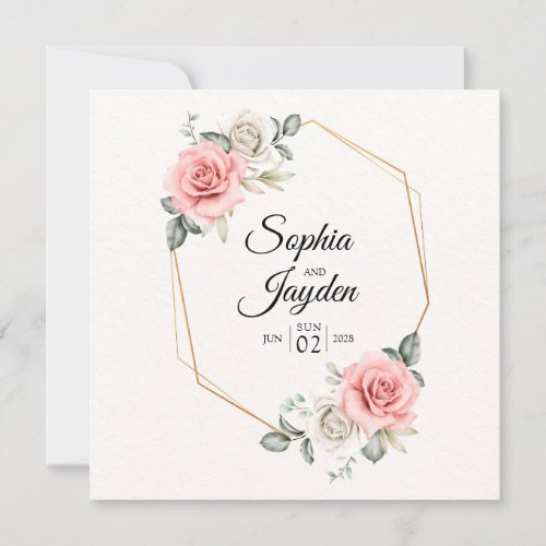 Water color Flowers  Wedding  Invitation