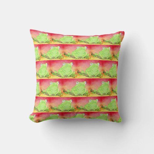 Water color green frog by Sandy Closs Throw Pillow
