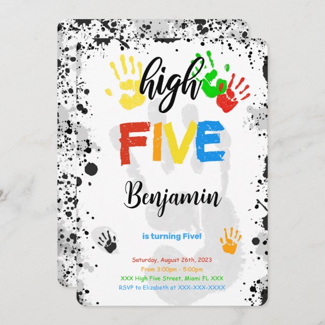 Water Color High Five Birthday Invitation (Front/Back)