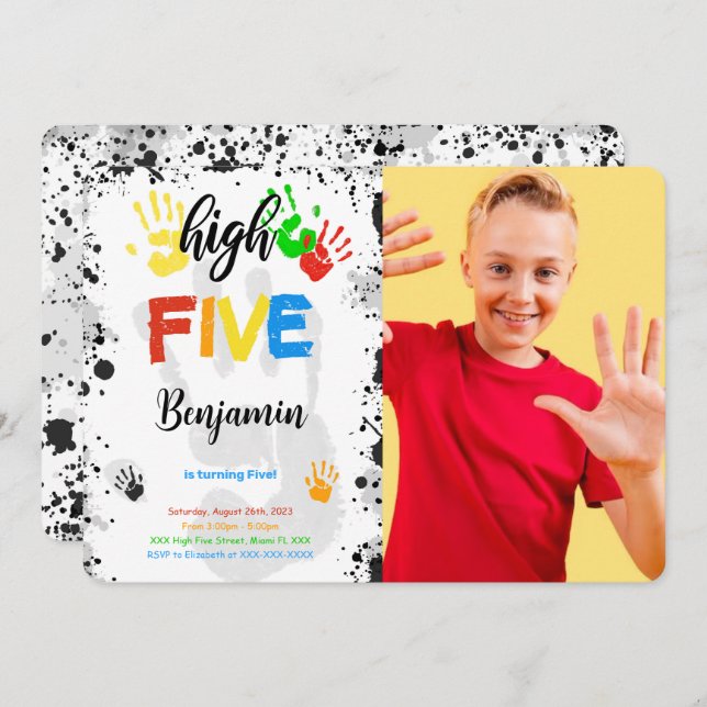 Water Color High Five Photo Invitation (Front/Back)